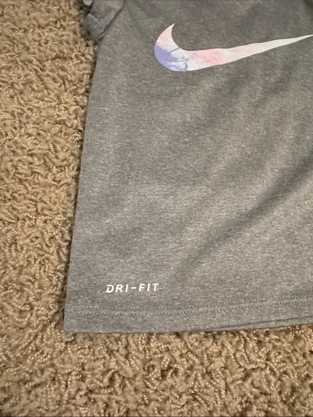 Nike Kids Gray Dri-FIT Tee with Pastel Iridescent Swoosh